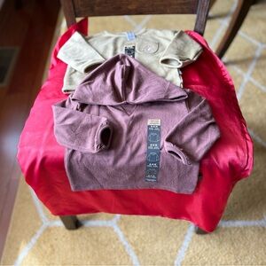 Gender Neutral Hooded Brown LS Top & Tan LS Top w Pocket Sz 6-9Mo.  NWT